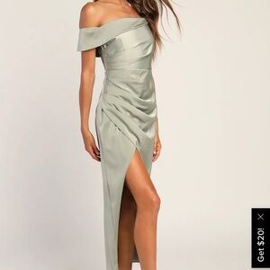 Showing Off a Little Sage Green Asymmetrical Tulip Midi Dress